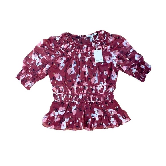NWT Walter Baker ZUMA Cropped Blouse in Berry Hibiscus. Cinched Waist Sheer - Picture 3 of 4